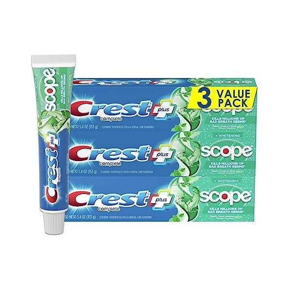 Crest Complete Whitening + Scope Toothpaste, Minty Fresh, 6.2 Oz Triple Pack , 175.8 G Lot De 3 