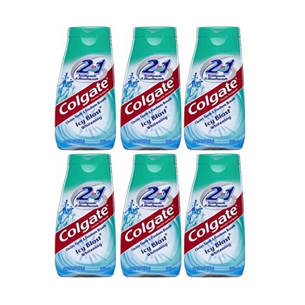 Colgate 2-in-1 Dentifrice et rince-bouche, blanchissant glace fourneaux, Tubes 4,6 onces Pack de 6 