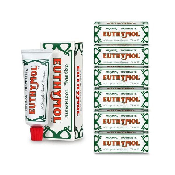 Euthymol Original Dentifrice 75ml x 4, Sans Fluorure, Anti-plaque, Antibactérien, Cavité Protection, Dents et Gencives Propre