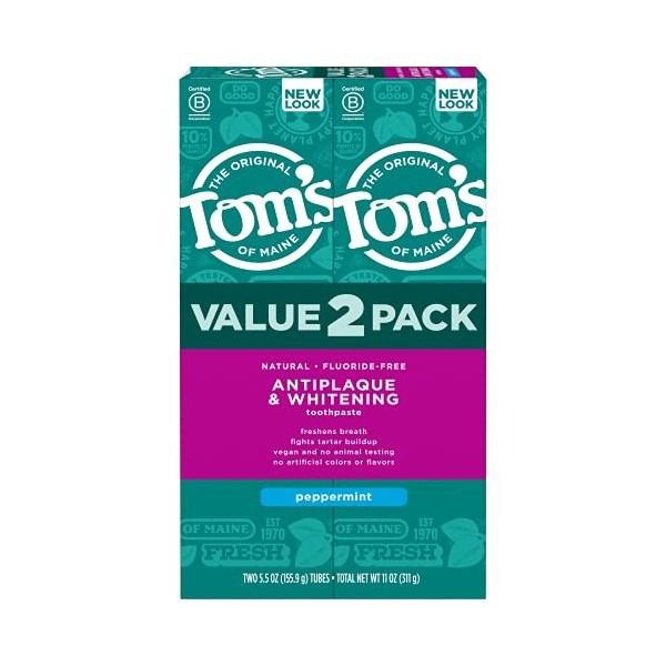 Toms Of Maine Antiplaque and Whitening Lot de 2 dentifrices sans fluorure Menthe poivrée 155,9 g