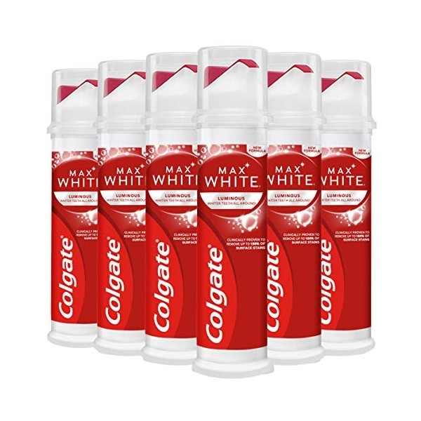 Colgate Max White Lot de 6 pompes à dentifrice à la menthe blanchissante 100 ml