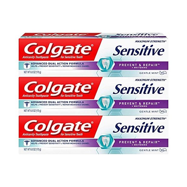 Colgate Sensitive Toothpaste, Prevent and Repair - Paste Formula 6 Ounce, 3 Count 