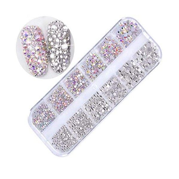 1400 Pièces Pierres Précieuses Adhésif Strass Cristal Autocollants, Acrylique Coloré 3D Strass à Ongles Art Décorations Acryl