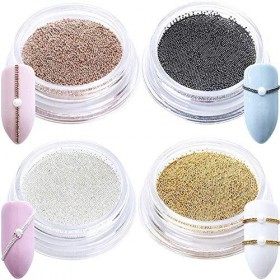 4pcs Nail Art Or Argent Noir Or Rose Métal Mini Caviar Perles Perles 3D Charme Strass Décoration Accessoires