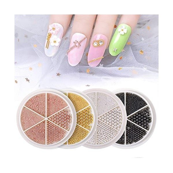 4pcs Nail Art Or Argent Noir Or Rose Métal Mini Caviar Perles Perles 3D Charme Strass Décoration Accessoires