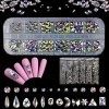 1848 Pièces Strass pour Nail Art, Cristal Strass Nail Mix Tailles gemmes dos plat diamant à ongles clair, Coloré Cristal En B