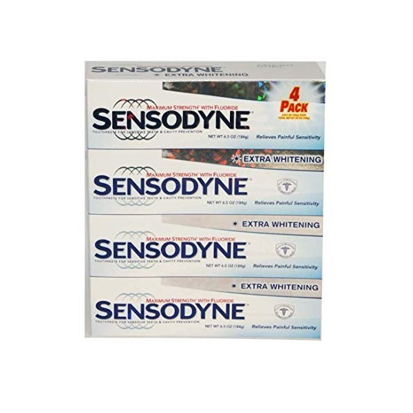 Sensodyne Maximum Strength & Extra Whitening pack of 4 Net Wt 6.5 oz 184g per tube by Sensodyne