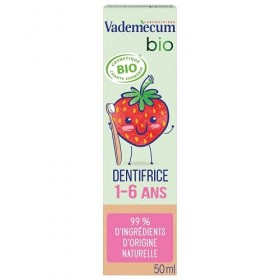 Vademecum Pâte Dentifrice Enfant Junior 1-6 ans, Arôme Naturel de Fraise, Certifié Bio, Sans Fluor, 99% dIngrédients dOrigi
