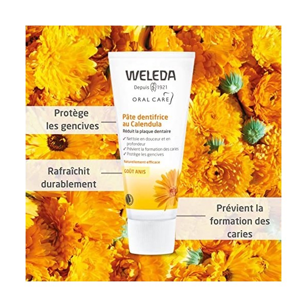 WELEDA - Pâte Dentifrice au Calendula - Formule Naturelle pour Réduire la Plaque Dentaire - Goût Anis - Tube 75 ml