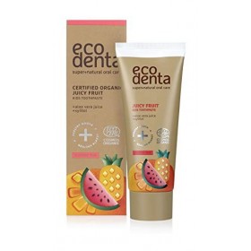 Ecodenta Dentifrice Enfant Sans Fluor Juicy Fruit 75ml Dentifrice Certifié Bio au Jus DAloe Vera Xylitol