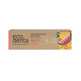 Ecodenta Dentifrice Enfant Sans Fluor Juicy Fruit 75ml Dentifrice Certifié Bio au Jus DAloe Vera Xylitol