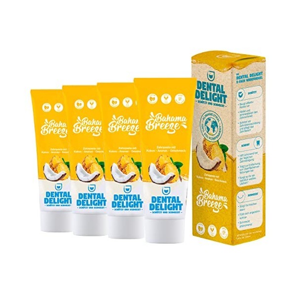 DENTAL DELIGHT Bahama Breeze |4x dentifrice goût ananas- noix de coco | vegan climatiquement neutre sans microplastique