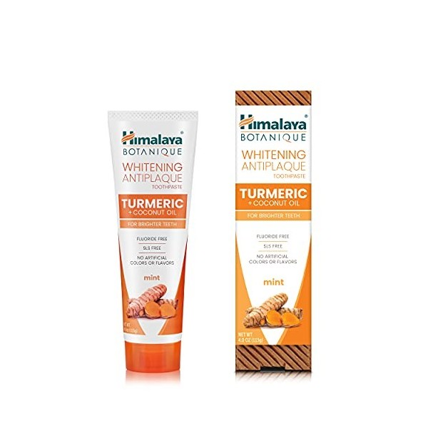 Himalaya Whitening Antiplaque Toothpaste with Turmeric + Coconut Oil for Brighter Teeth, 4 oz, 113 g 