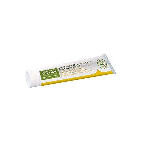 " Cattier- BIO Dentifrice reminéralisant à largile, à lhuile essentielle de citron, renforce les gencives, 75 ml "