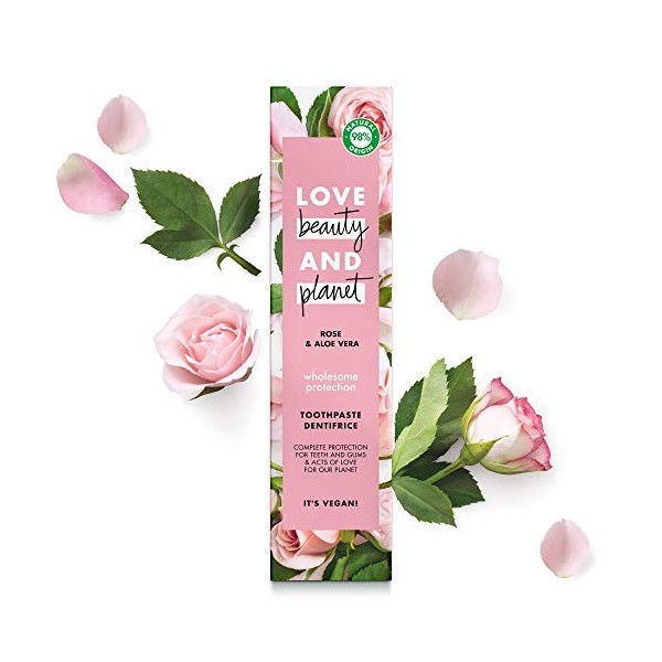 Love Beauty & Planet Dentifrice Vegan Rose et Aloé Vera, Protection Complète Certifié Vegan 75ml Lot de 3 