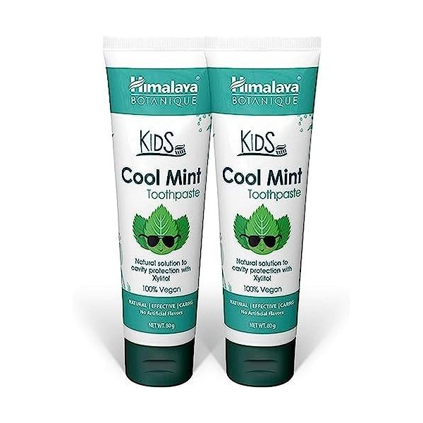 Himalaya Botanique Kids Toothpaste, Cool Mint Flavour to Reduce Plaque and Keep Kids Brushing Longer, 80 g 2 PACK 