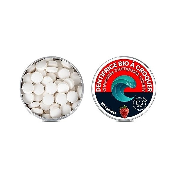 Oceansrespect 60 pastilles de dentifrice - Boîte alu - Fraise - Sans fluor