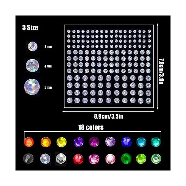 3096pcs Strass Autocollant Diamant, 18 Feuilles Strass Visage Strass Maquillage Strass Autocollant Visage Strass Adhesif Bijo