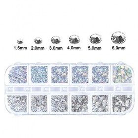 1440 Pièces Gems à Dos Plat Rond Cristal Strass, 6 Tailles Strass Nail Art, avec Pincette Pick Up et Stylo Pointeur Strass po