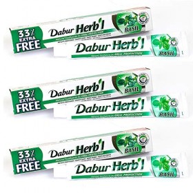Dentifrice sans fluor aux plantes naturel ayurvédique vegan halal Dabur herbal au Basilic Lot 3 X 100gr