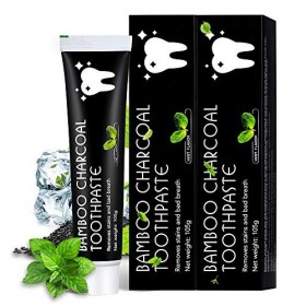 2 boîtes Dentifrice activé au charbon pour le blanchiment des dents avec du charbon de bambou, extrait de menthe poivrée, den