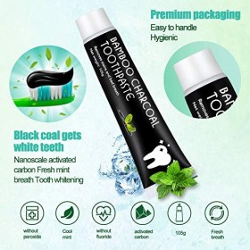 2 boîtes Dentifrice activé au charbon pour le blanchiment des dents avec du charbon de bambou, extrait de menthe poivrée, den