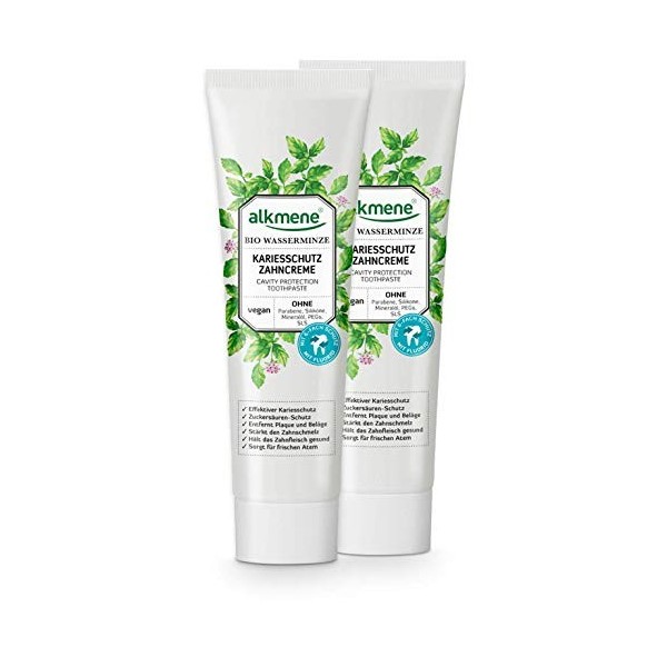 alkmene Dentifrice menthe aquatique biologique - dentifrice végan - 6 fois la protection sans silicones, parabènes, huiles mi