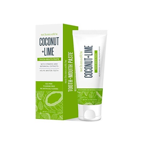 Schmidts Dentifrice dOrigine Naturelle Noix de Coco et Citron Vert, Certifié Vegan, Dents Blanches & Haleine Fraîche, 133g