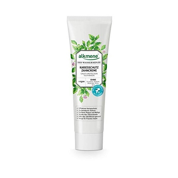 alkmene Dentifrice menthe aquatique biologique - dentifrice végan - 6 fois la protection sans silicones, parabènes, huiles mi