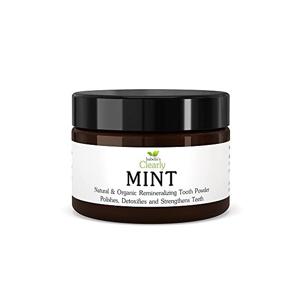 Clearly MINT Poudre dentaire naturelle reminéralisante pour des dents saines, des dents sensibles, anti-carie. Dentifrice bla