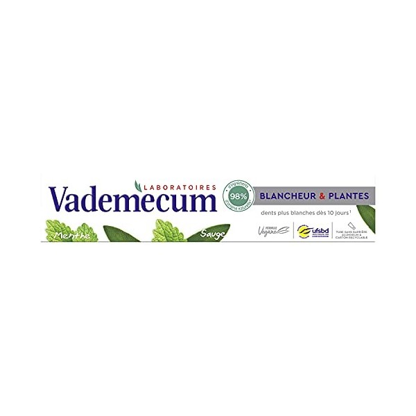 Vademecum - Dentifrice - Blancheur et Plantes - Menthe et Sauge - Dents plus blanches dès 10 jours - 98% dingrédients dorig