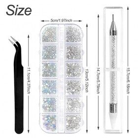Sularpek 1500 Pièces Strass Ongle Nail Art, 6 Tailles Cristal AB Strass Gemmes, Diamants à Dos Plat, Avec Pince à Epiler et S