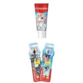 COLGATE dentifrice Kids Animaux - Goût Orange Mangue - À partir de 6 ans et Plus - Tube de 50 ml + COLGATE - Brosse à Dents E