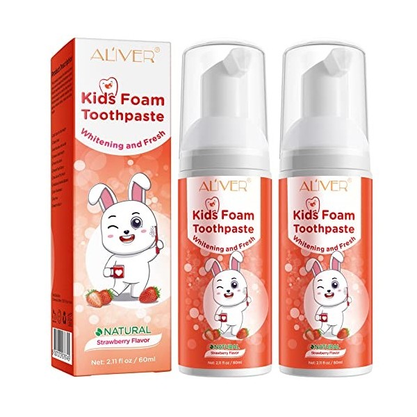 2 Pièces Dentifrice Mousse Enfant, Mousse Dentifrice Fraise Enfant, Dentifrice Bebe, Dentifrice Sans Fluor Enfant, Dentifrice