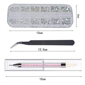 Strass Nail Art, AB et Cristal Clair Pierres à Ongles Décorations avec Pince à Épiler et Sélecteur de Strass Dotting Pen pour