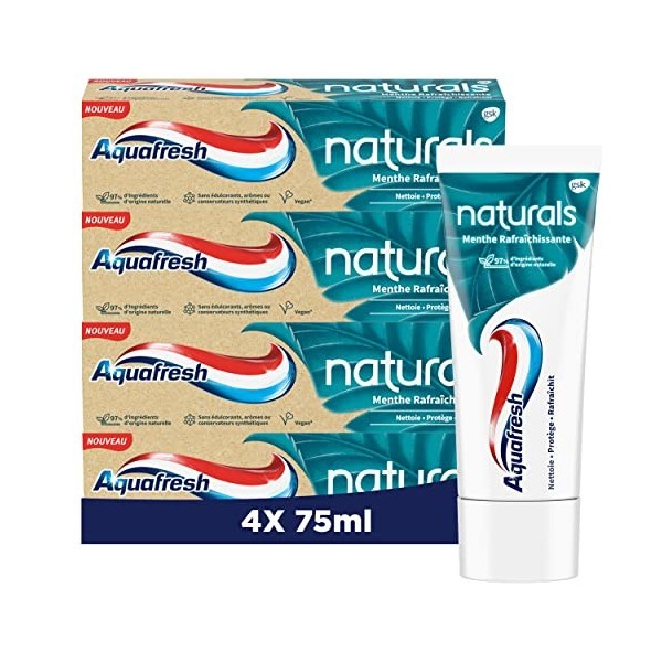 Aquafresh Dentifrice Naturals Menthe Rafraîchissante, Nettoie, Rafraîchit et Protège Activement Les Dents, 4x75 ml