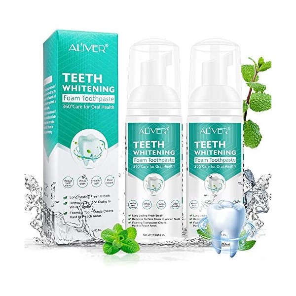 Dentifrice en mousse pour dents sensibles, 2 pieces Dentifrice Blanchissant, teethaid mouthwash, Deep Clean Formula élimine