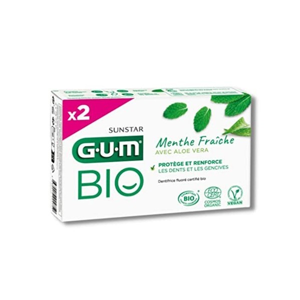 GUM Dentifrice Menthe Fraîche Aloe Vera Bio Lot de 2 x 75 ml