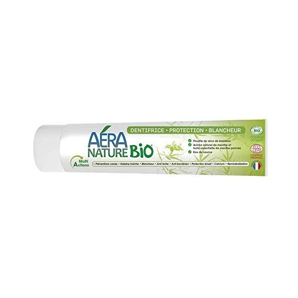 Aera Nature Bio - Dentifrice Désinfectant Bio Multi-Actions - Protection, Blancheur des Dents - 99,1% Naturel - Écocert Green