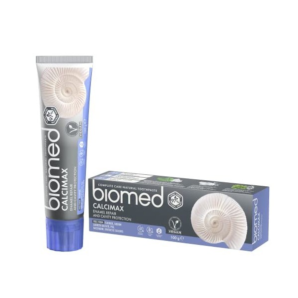 BIOMED Calcimax dentifrice régénérant et renforçant lémail des dents sensibles - dentifrice apaisant sans fluorure et 97% na