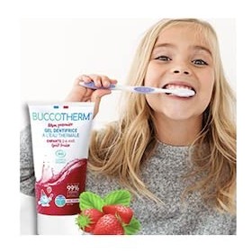 BUCCOTHERM | [Gel Dentifrice Protection Enfant 2/6 ans] | Lutte contre les caries | Goût Fraise – Sans sucre | Certifié Bio |