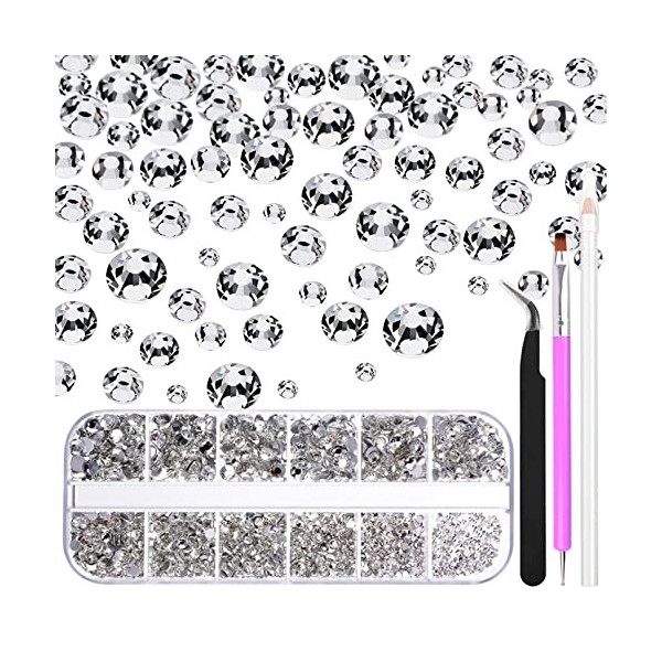 3200 pièces transparentes strass dos plat pour Nail Art, FITDON Verre strass cristal gemmes ongles diamant clair Pour décorat