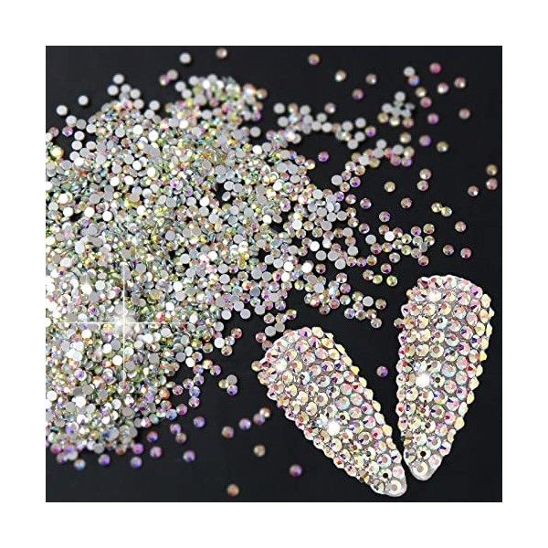 Sularpek 1440 Pièces Strass Ongle Nail Art, 2mm Cristal AB Strass Gemmes Nail Art, Strass Visage, Décorations et Accessoires 