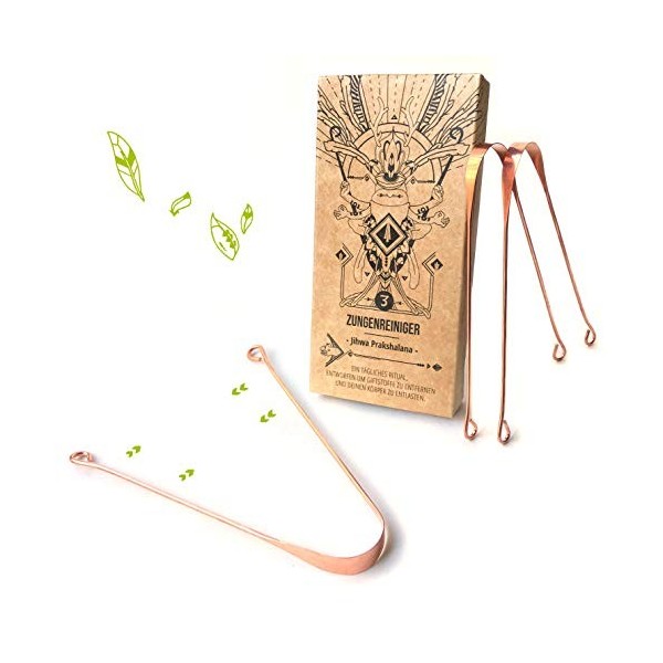Nature Nerds - Cure-langues en cuivre 3 pièces - Jihwa Prakshalana - Un rituel de désintoxication ayurvédique avec le gratt