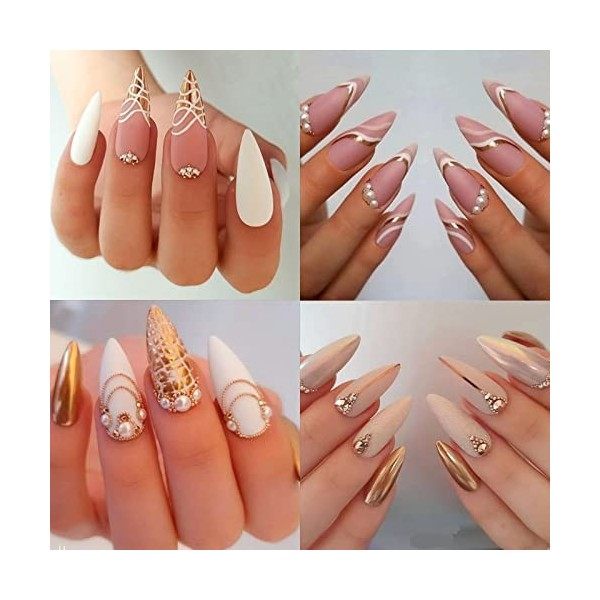4 Boîtes Ongles Perles Fond Plat Strass Ongle Nail Art Argent Blanc Demi Rond Bijoux Ongles Holographique Paillettes Poudre O