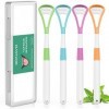 Gratte-langue 2 en 1 en plastique - Brossage et grattage - Avec étui de voyage pratique pour adultes et enfants - Sans BPA - 