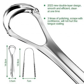 Fousenuk 2 pièces Gratte Langue, Nettoyeur de Langue en 304 Acier Inoxydable Grattoir a Langue pour Nettoyage de Bouche, Grat