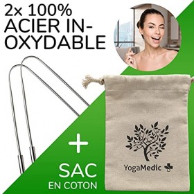 Gratte langue en Acier Inoxydable 100% - 2 pcs grattes-langues, inclus sac de transport, sans plastique - gratte langues, gra