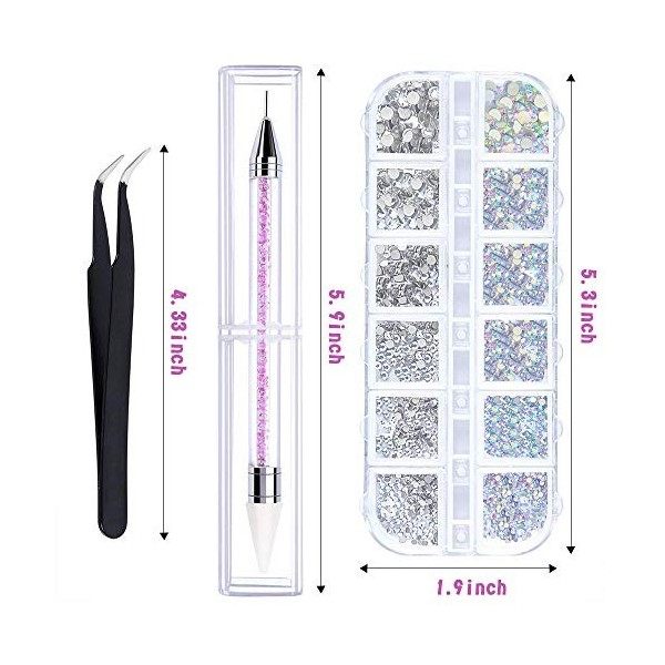 1500 pièces strass - 6 tailles gemmes dos plat, cristal AB strass gemmes Nail Art et strass pour ongles/vêtements/visage/arti