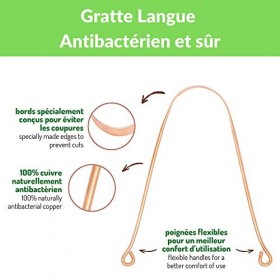ORINKO - Gratte Langue x4 - Gratte-Langues 100% Cuivre + E-Book - Nettoie La Langue - Élimine Les Bactéries Et Les Toxines - 